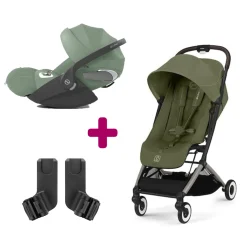 Pack Poussette duo Orfeo Moss Green + adaptateurs coque + Coque Cloud T tissu plus Leaf Green                            de Cybex