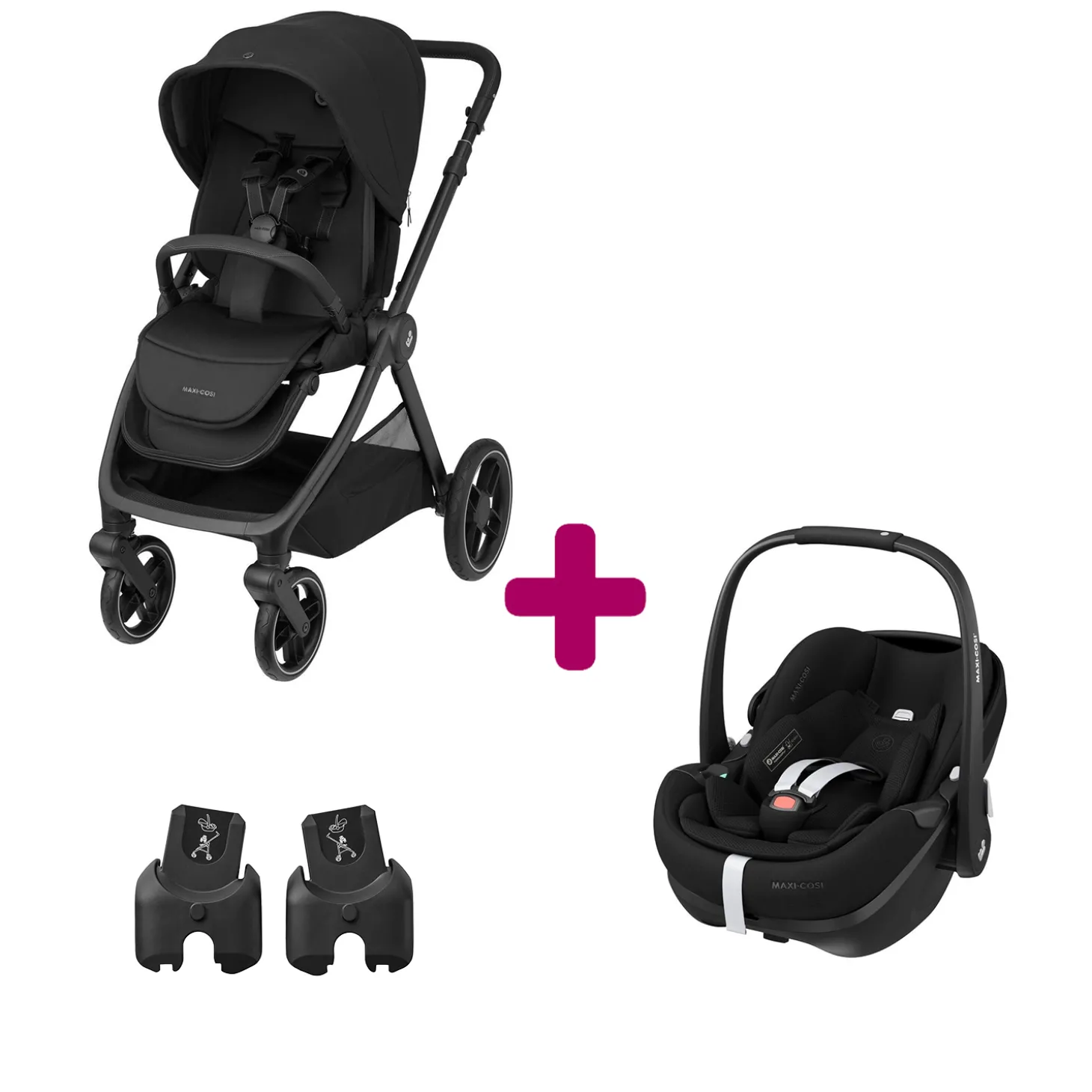 Pack Poussette Duo Oxford Twillic Black + adaptateurs coque + coque Pebble 360 pro 2 de Maxi Cosi