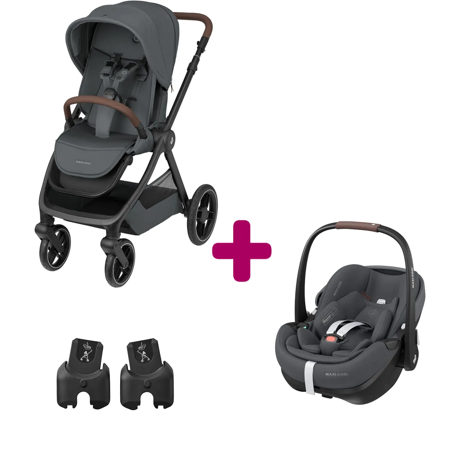 Pack Poussette Duo Oxford Twillic Graphite + adaptateurs coque + coque Pebble 360 pro 2 de Maxi Cosi