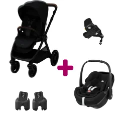 Pack Poussette Duo Oxford Twillic Black + adaptateurs coque + coque Pebble 360 pro 2 + base Familyfix 360 pro                            de Maxi Cosi