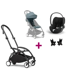 Pack Poussette Duo Yoyo 3 Aqua Cadre Noir + coque Cloud T Sepia Black+ adaptateurs                            de Stokke