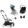 Pack Poussette Duo Yoyo 3 Aqua Cadre Blanc + coque Cloud T Sepia Black + adaptateurs                            de Stokke