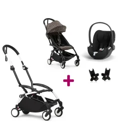 Pack Poussette Duo Yoyo 3 Léopard Cadre Blanc + coque Cloud T Sepia Black + adaptateurs                            de Stokke