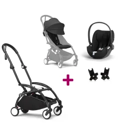 Pack Poussette Duo Yoyo 3 Noir Cadre Noir + coque Cloud T Sepia Black + adaptateurs                            de Stokke