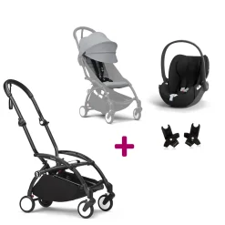 Pack Poussette Duo Yoyo 3 Stone Cadre Noir + coque Cloud T Sepia Black+ adaptateurs                            de Stokke