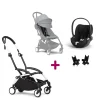 Pack Poussette Duo Yoyo 3 Stone Cadre Blanc + coque Cloud T Sepia Black + adaptateurs                            de Stokke