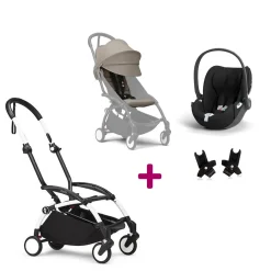Pack Poussette Duo Yoyo 3 Taupe Cadre Blanc + coque Cloud T Sepia Black + adaptateurs                            de Stokke