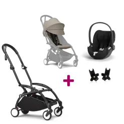 Pack Poussette Duo Yoyo 3 Taupe Cadre Noir + coque Cloud T Sepia Black + adaptateurs                            de Stokke