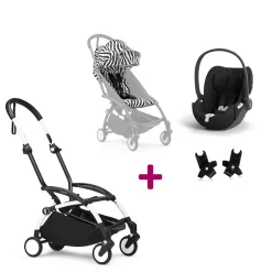 Pack Poussette Duo Yoyo 3 Zèbre Cadre Blanc + coque Cloud T Sepia Black + adaptateurs                            de Stokke