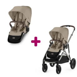 Pack Poussette Gazelle S Châssis Taupe et Siège Almond Beige + second siège Gazelle Almond Beige                            de Cybex