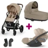 Pack Poussette Trio Balios Almond beige + nacelle Cot S lux Almond beige + adaptateurs coque + coque Cloud T tissu plus cozy beige                            de Cybex
