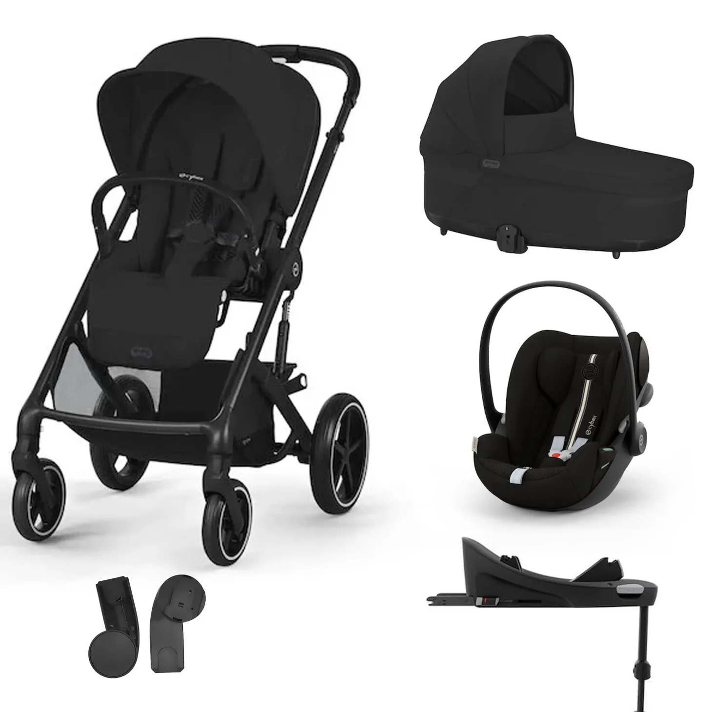 Pack Poussette Trio Balios S Lux Moon Black + coque Cloud G tissu plus Moon Black + Nacelle S Lux + Base G3 de Cybex