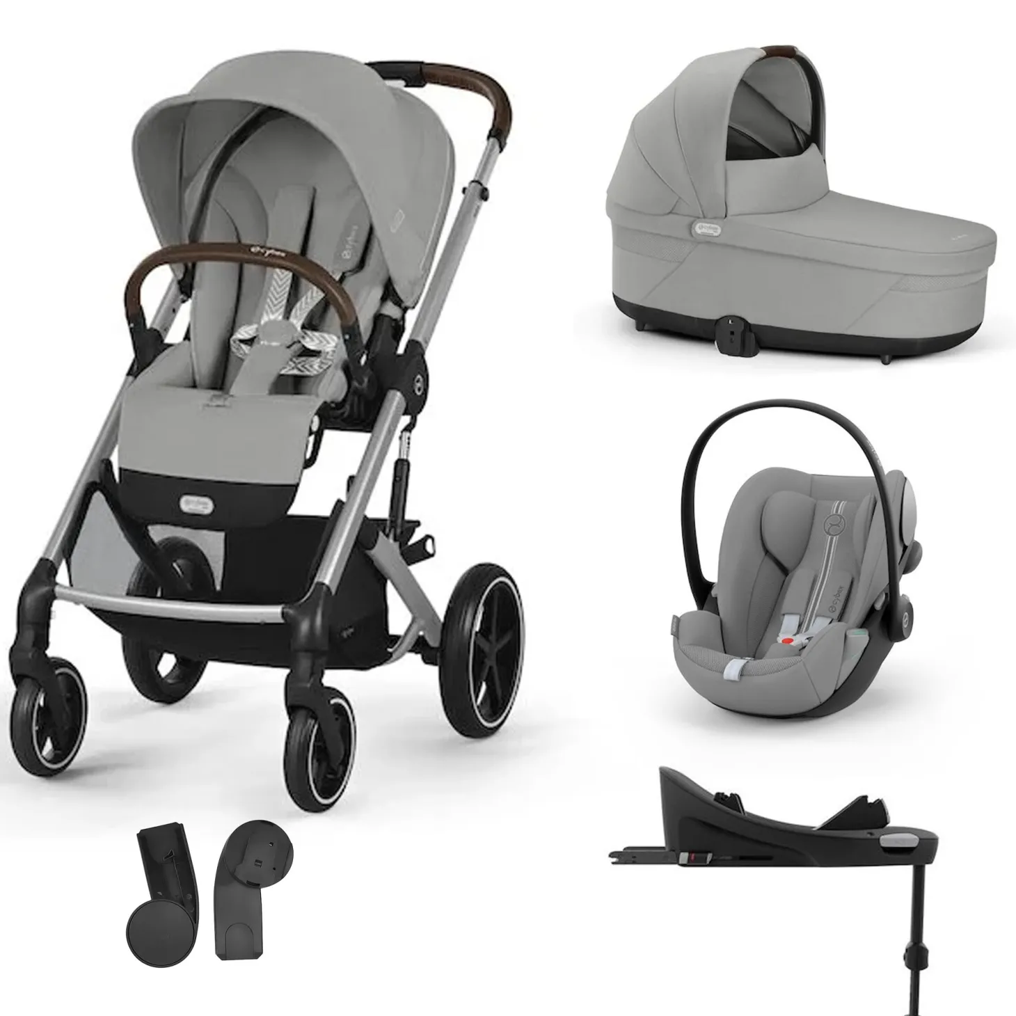 Pack Poussette Trio Balios S Lux Stone Grey + coque Cloud G tissu plus Stone Grey + Nacelle S Lux + Base G3 de Cybex