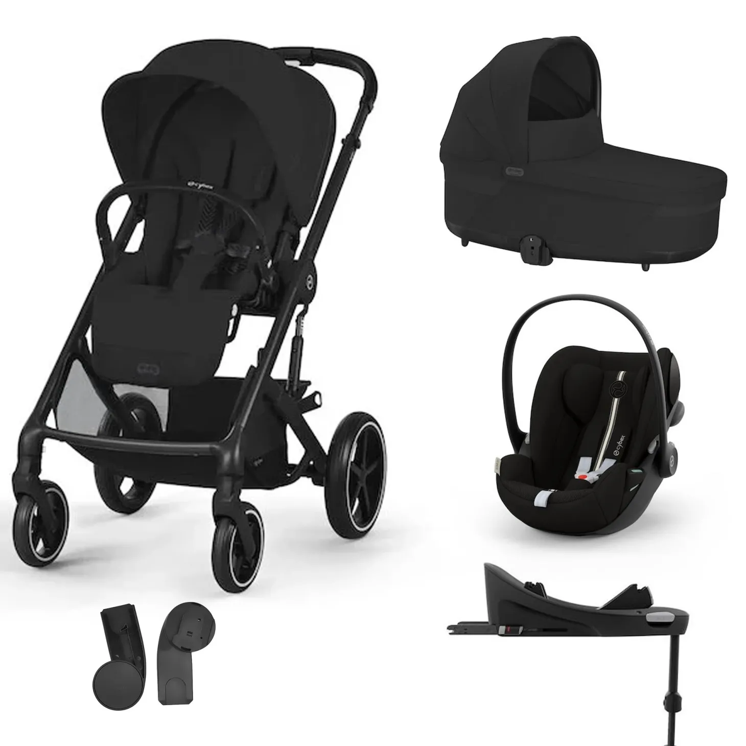 Pack Poussette Trio Balios S Lux Moon Black + coque Cloud G tissu plus Moon Black + Nacelle S Lux + Base G3 de Cybex