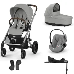 Pack Poussette Trio Balios S Lux Stone Grey + coque Cloud G tissu plus Stone Grey + Nacelle S Lux + Base G3                            de Cybex