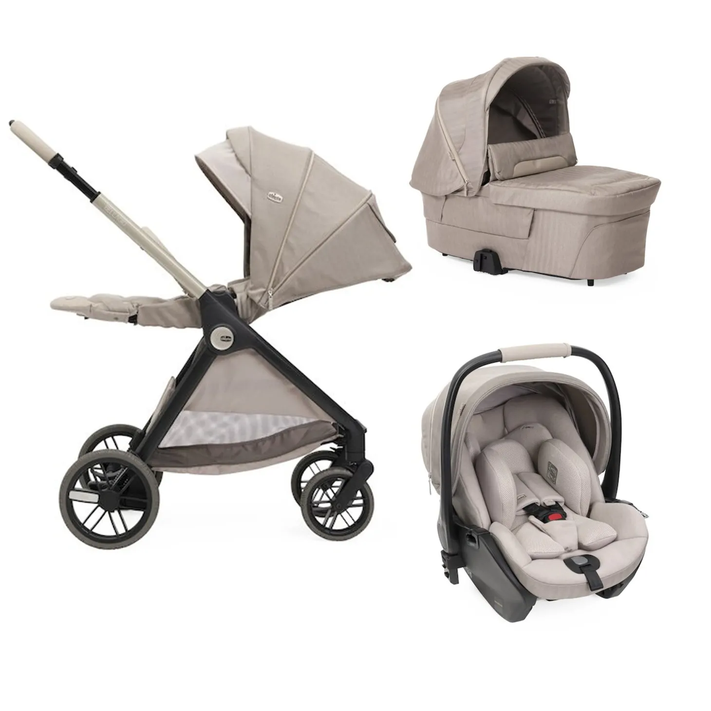 Pack Poussette trio Bellagio 2 Como Lake + nacelle + siège auto first seat recline de Chicco