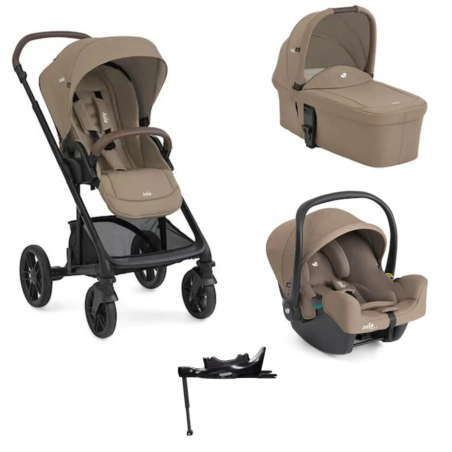 Pack poussette Trio Chrome Cashew + coque1-snug 2 + nacelle chrome + base Encore pivotante de Joie