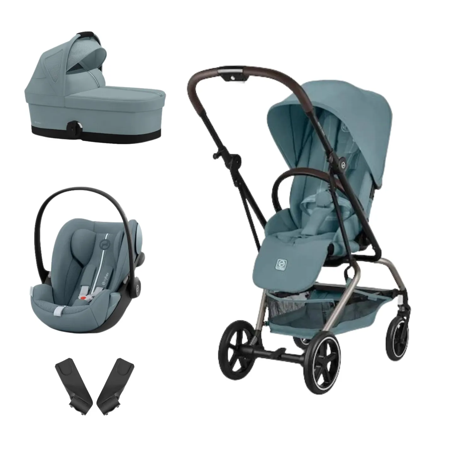 Pack Poussette trio Eezy S Twist +2 Stormy Blue Cadre Taupe + coque Cloud G tissu plus Stormy Blue + nacelle Stormy Blue de Cybex