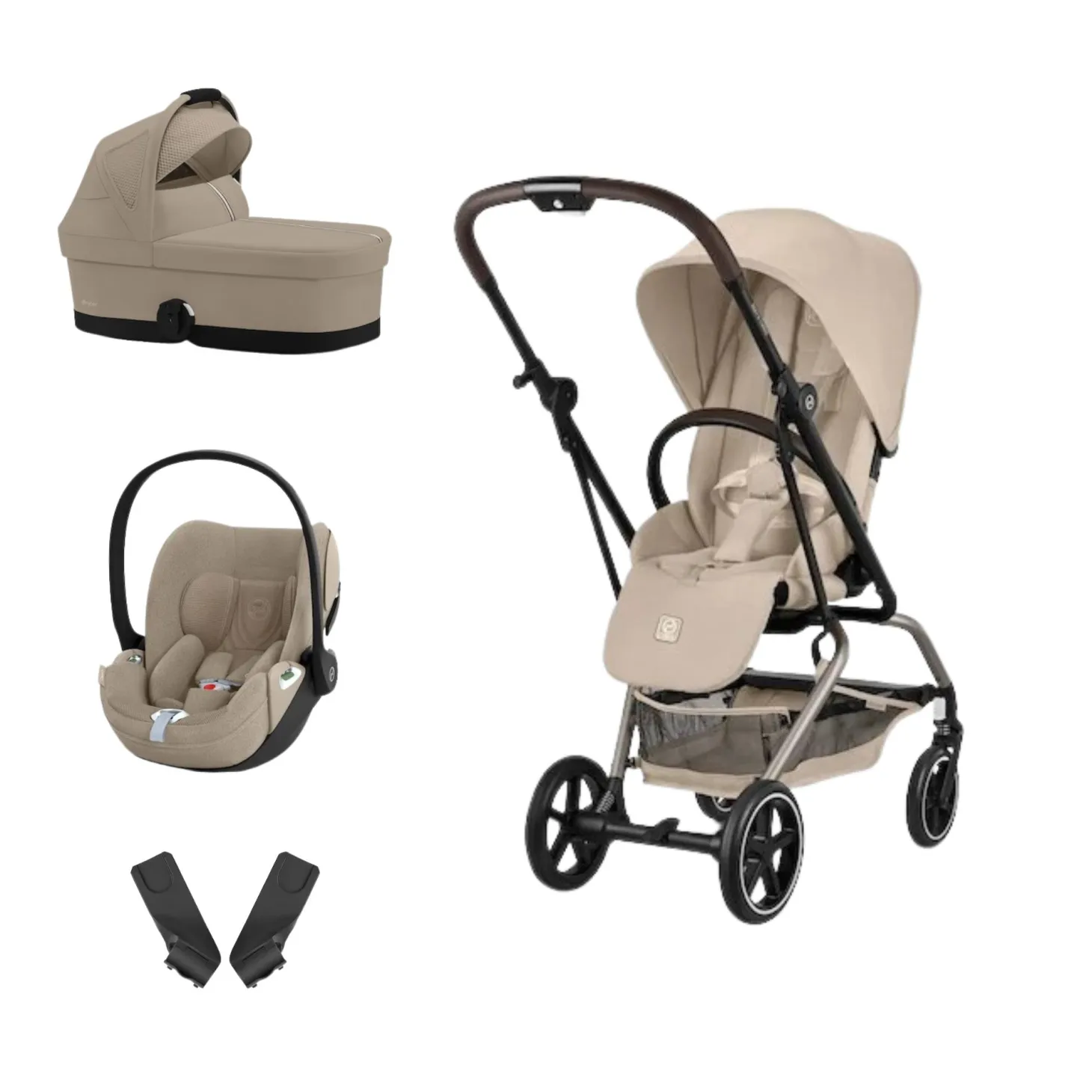 Pack Poussette trio Eezy S Twist +2 Almond Beige Cadre Taupe + coque Cloud T tissu plus Cozy Beige de Cybex