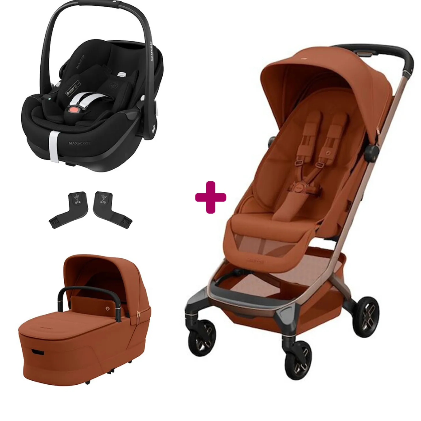Pack Poussette Trio Fame Cabin Copper terra + adaptateurs coque + coque Pebble 360 Twillic Black + nacelle de Maxi Cosi