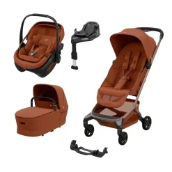 Pack Poussette Trio Fame Cabin Copper terra + adaptateurs coque Coral + coque Coral Copper Terra + nacelle + base                            de Maxi Cosi