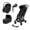 Pack Poussette Trio Fame Cabin Onyx Black + adaptateurs coque Coral + coque Coral Onyx Black + nacelle + base                            de Maxi Cosi