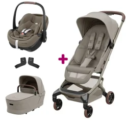 Pack Poussette Trio Fame Cabin Sapphire sand + adaptateurs coque + coque Pebble 360 pro Twillic Truffle + nacelle                            de Maxi Cosi