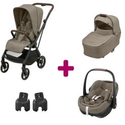 Pack Poussette Trio Léona 2 Twillic Truffle + nacelle + adaptateurs coque + coque Pebble 360 pro 2                            de Maxi Cosi