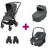 Pack Poussette Trio Léona 2 Twillic Graphite + nacelle + adaptateurs coque + coque Pebble 360 pro 2                            de Maxi Cosi