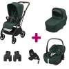 Pack Poussette Trio Léona 2 Twillic Green + nacelle + adaptateurs coque + coque Pebble 360 pro 2 + Base Familyfix 360 pro                            de Maxi Cosi