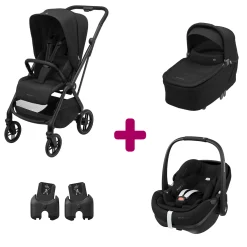 Pack Poussette Trio Léona 2 Twillic Black + nacelle + adaptateurs coque + coque Pebble 360 pro 2                            de Maxi Cosi
