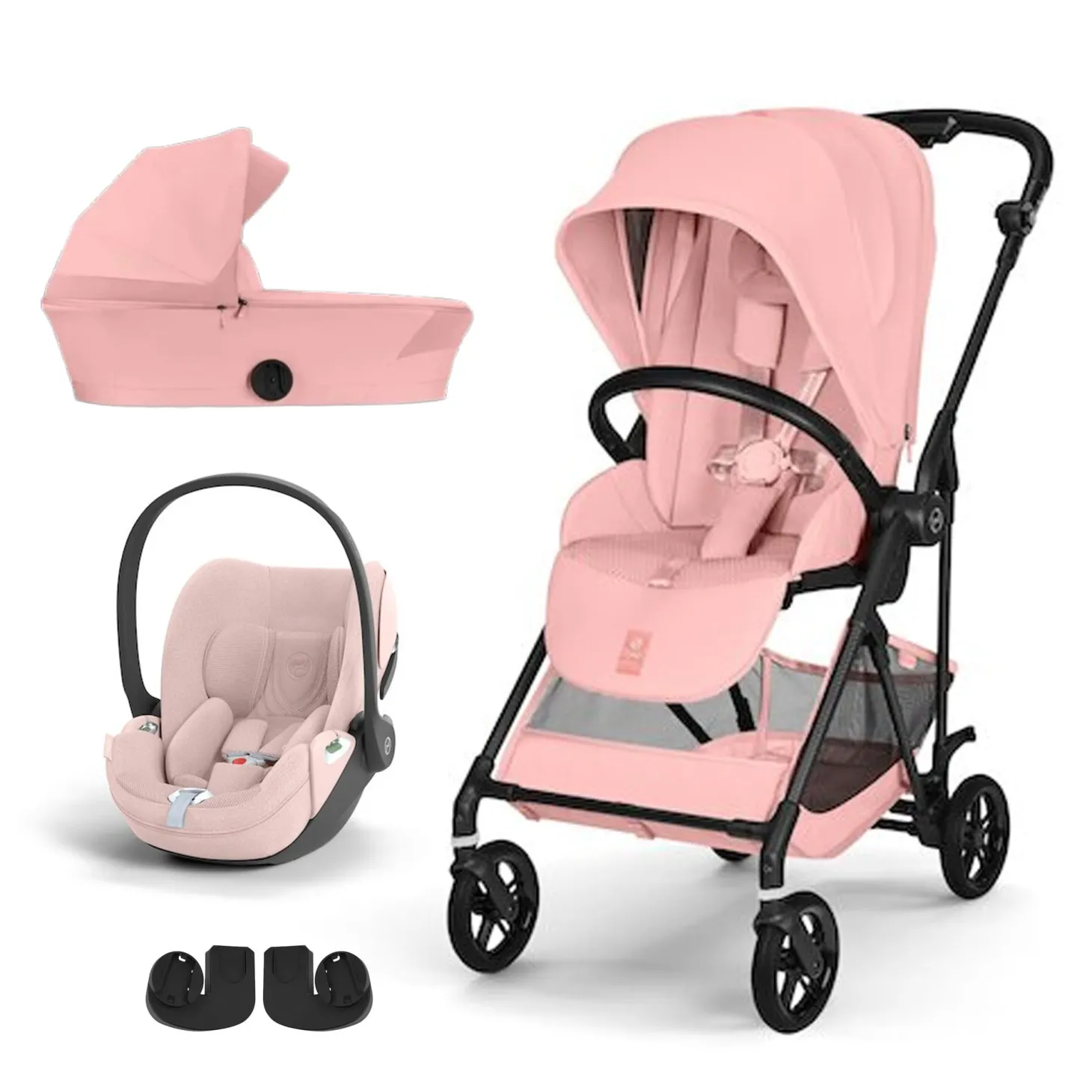 Pack Poussette trio Melio Candy Pink + nacelle + coque Cloud T tissu plus Peach Pink de Cybex