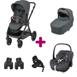 Pack Poussette Trio Oxford Twillic Graphite + Nacelle + adaptateurs coques + coque Pebble 360 pro 2 + base Familyfix 360 pro                            de Maxi Cosi