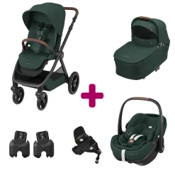 Pack Poussette Trio Oxford Twillic Green + Nacelle + adaptateurs coques + coque Pebble 360 pro 2 + base Familyfix 360 pro                            de Maxi Cosi