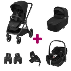 Pack Poussette Trio Oxford Twillic Black + Nacelle + adaptateurs coques + coque Pebble 360 pro 2  + base Familyfix 360 pro                            de Maxi Cosi