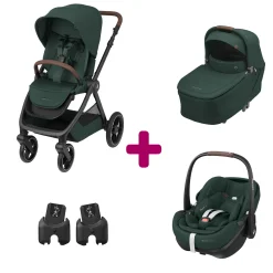 Pack Poussette Trio Oxford Twillic Green + Nacelle + adaptateurs coques + coque Pebble 360 pro 2                            de Maxi Cosi