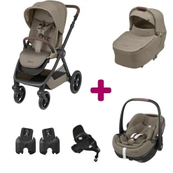 Pack Poussette Trio Oxford Twillic Truffle + Nacelle Twillic Truffle + adaptateurs coques + coque Pebble 360 pro 2 + base Familyfix 360 pro                            de Maxi Cosi