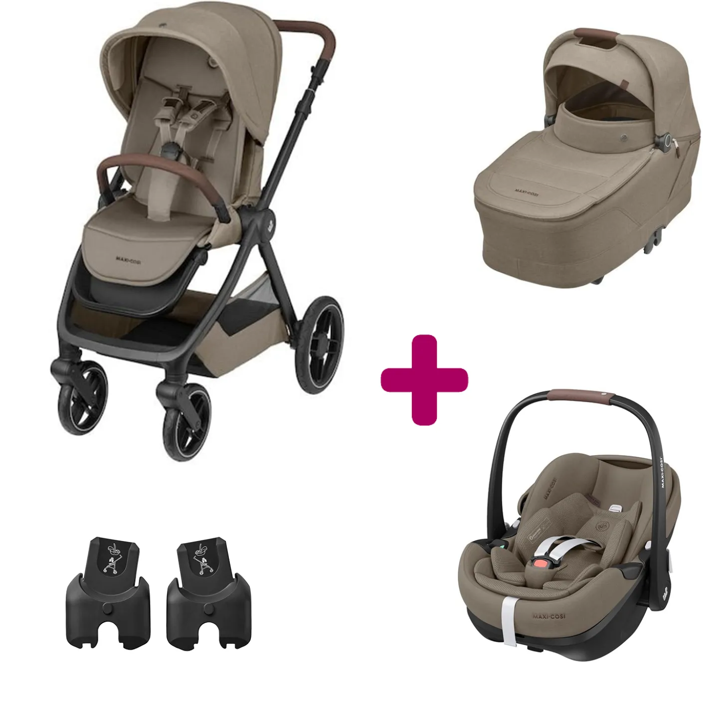 Pack Poussette Trio Oxford Twillic Truffle + Nacelle Twillic Truffle + adaptateurs coques + coque Pebble 360 pro 2 de Maxi Cosi