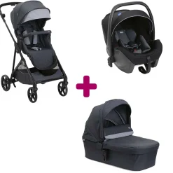 Pack poussette trio Seety Boston grey + coque Kory plus air black + nacelle Boston grey                            de Chicco