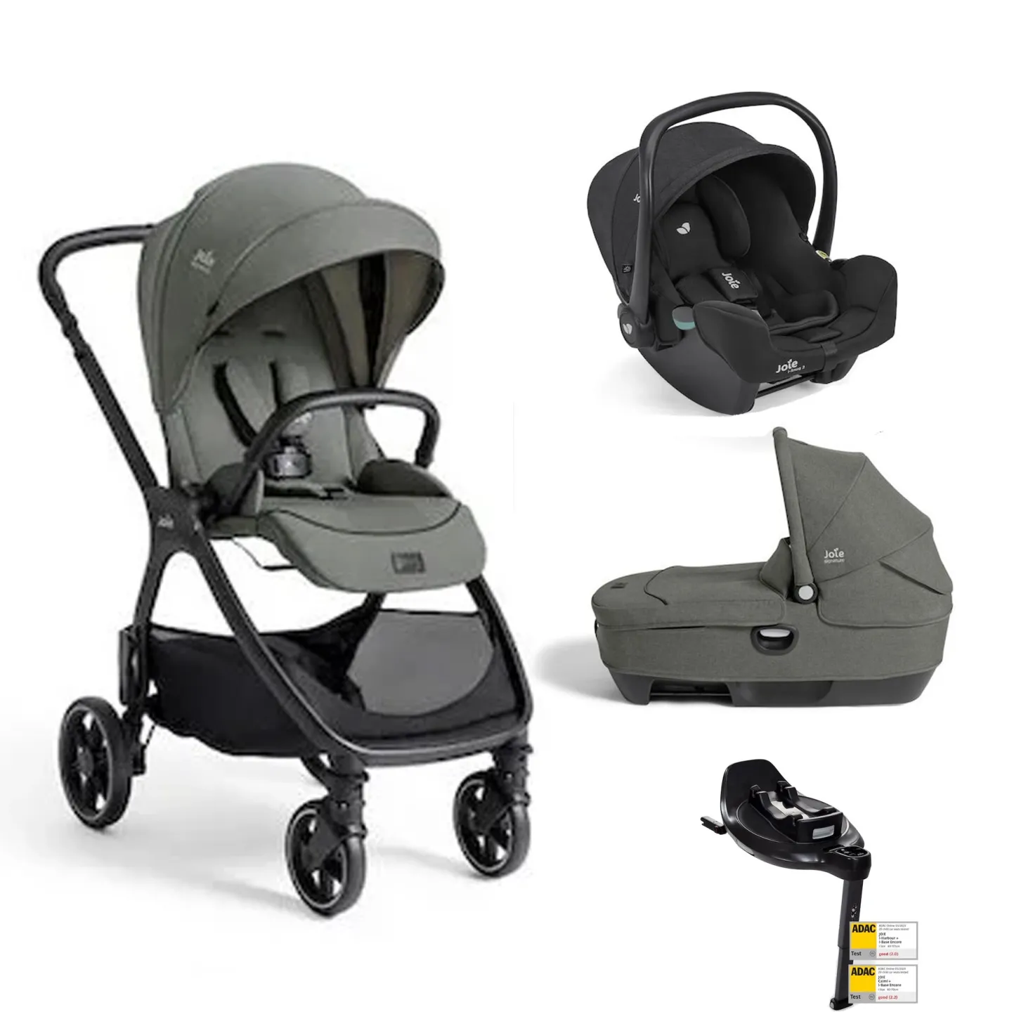 Pack poussette trio XL Valora Evergreen + coque i-starter + nacelle calmi + base encore de Joie