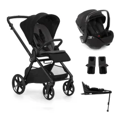 Pack trio Poussette Mumm 5 Coal + coque allongeable Kombibaby Matt Black + adaptateur + base pivotante                            de Jané