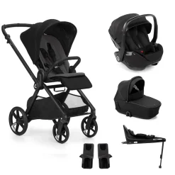 Pack trio Poussette Mumm 5 Coal + nacelle sleep + coque allongeable Kombibaby Matt Black + adaptateur + base pivotante                            de Jané