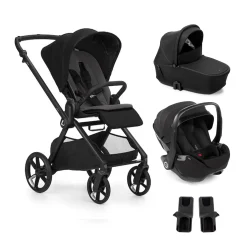 Pack trio Poussette Mumm 5 Coal + nacelle sleep + coque allongeable Kombibaby Matt Black + adaptateur                            de Jané