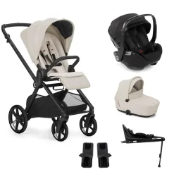 Pack trio Poussette Mumm 5 Sand-li + nacelle sleep + coque allongeable Kombibaby Matt Black + adaptateur + base pivotante                            de Jané