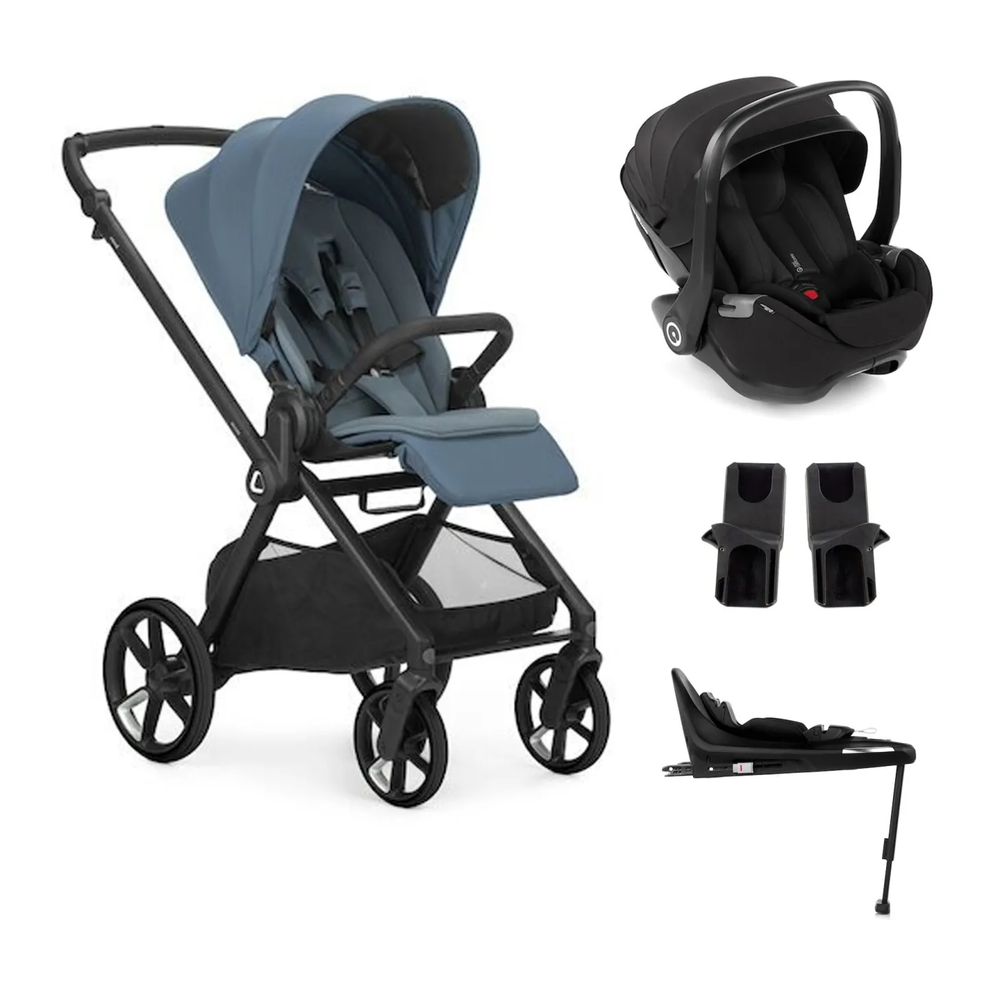 Pack trio Poussette Mumm 5 Seal + coque allongeable Kombibaby Matt Black + adaptateur + base pivotante de Jané