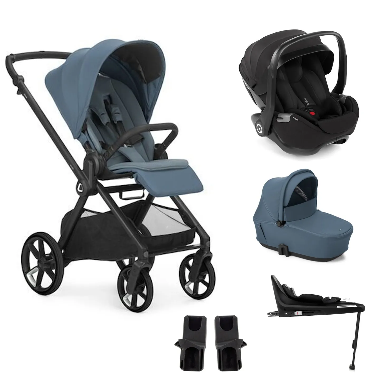 Pack trio Poussette Mumm 5 Seal + nacelle sleep + coque allongeable Kombibaby Matt Black + adaptateur + base pivotante de Jané