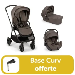 Pack trio poussette Triv next Chestnut + Arra flex + nacelle lytl + base curv offerte                            de Nuna