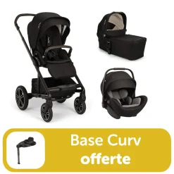 Pack trio poussette Triv next Caviar + Arra flex + nacelle lytl + base curv offerte                            de Nuna