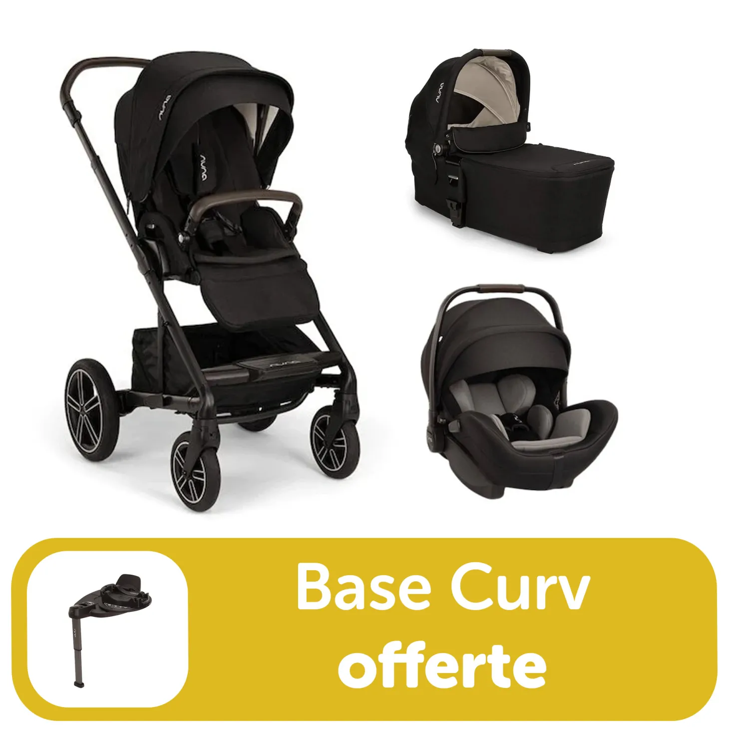 Pack trio poussette Triv next Caviar + Arra flex + nacelle lytl + base curv offerte de Nuna