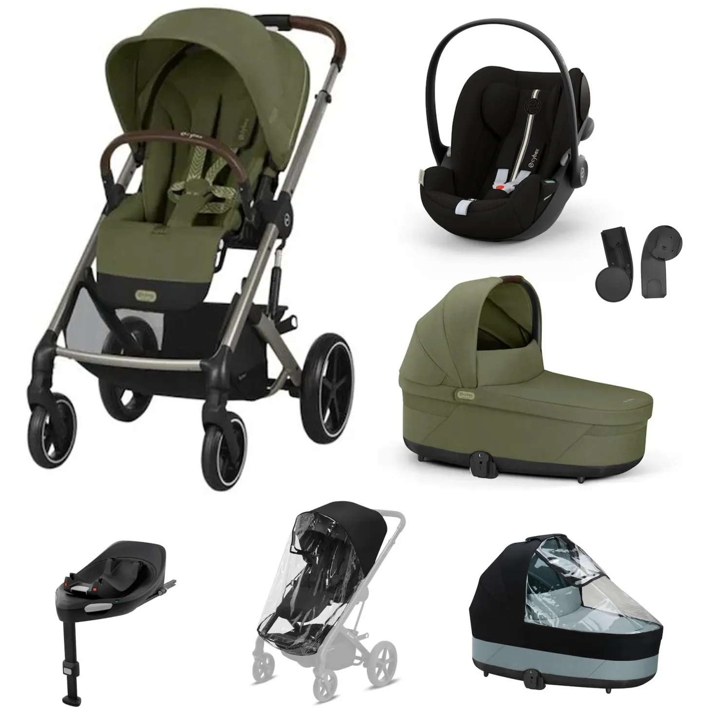 Pack XL Poussette Balios Moss Green + nacelle + coque G plus + base G3 + accessoires de Cybex